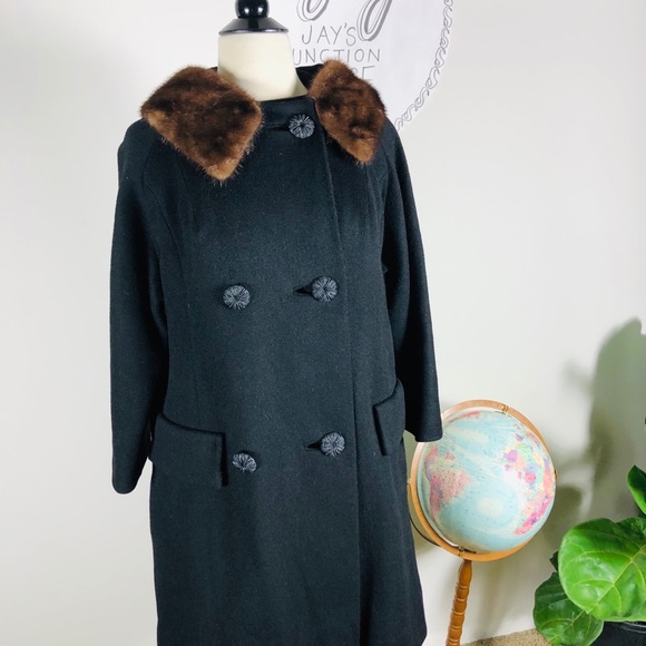 VTG 50's Mink Collar Wool Swing Coat - Picture 5 of 11